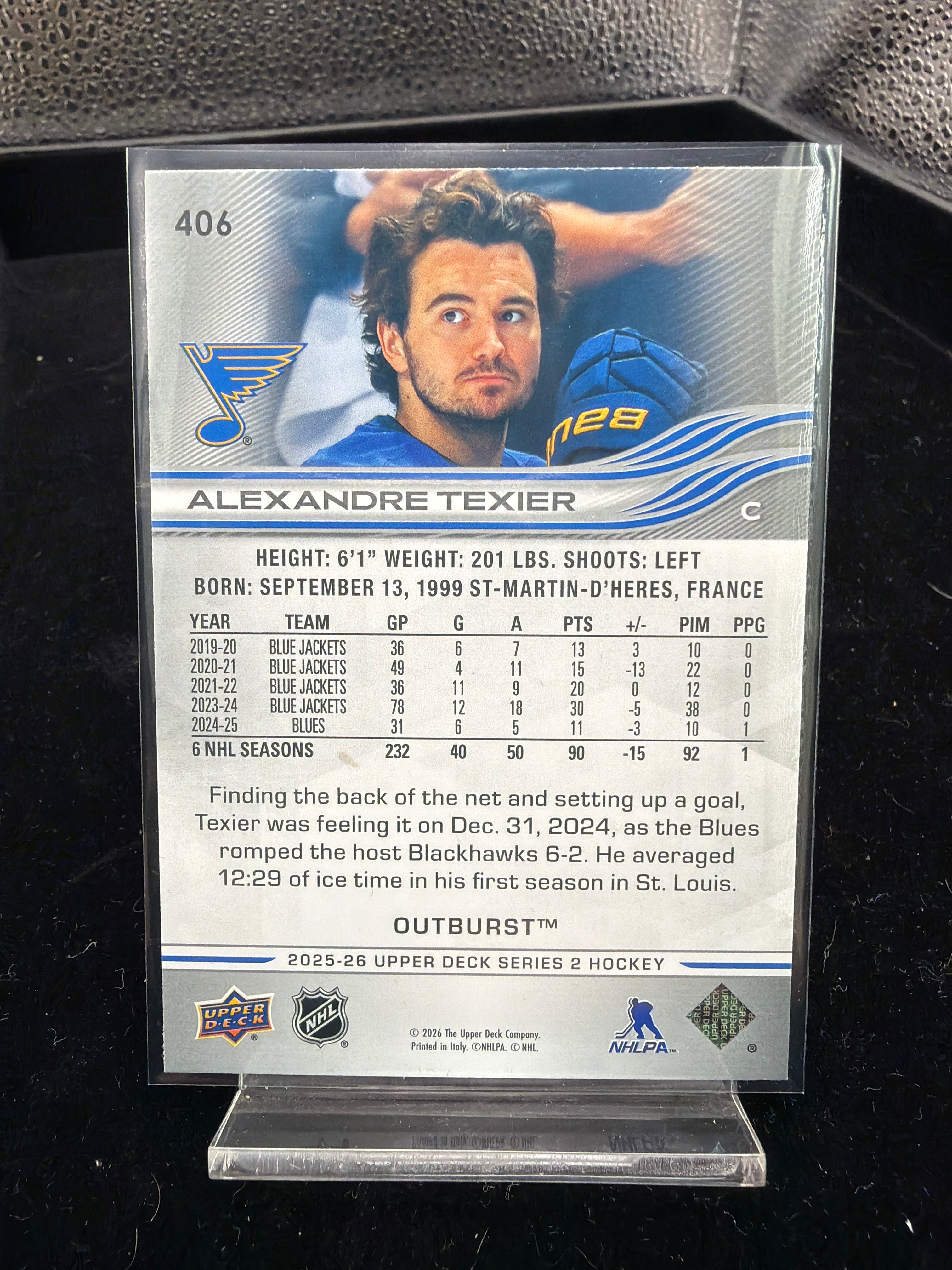 Alexandre Texier SILVER OUTBURST - UD 25-26 Hockey Series 2 card