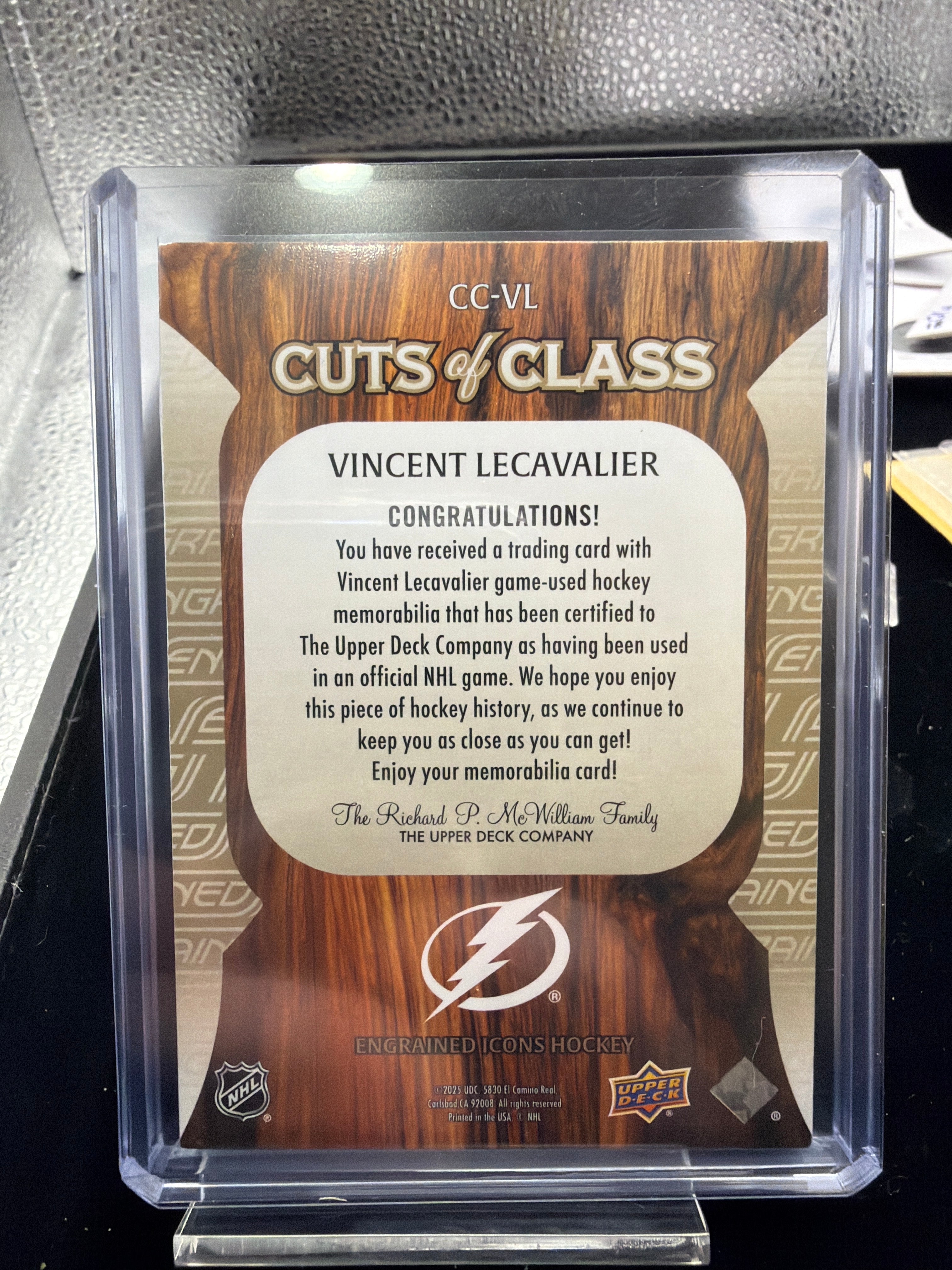 UD ENGRAINED 2025 Vincent Lecavalier game-used stick relic card /49