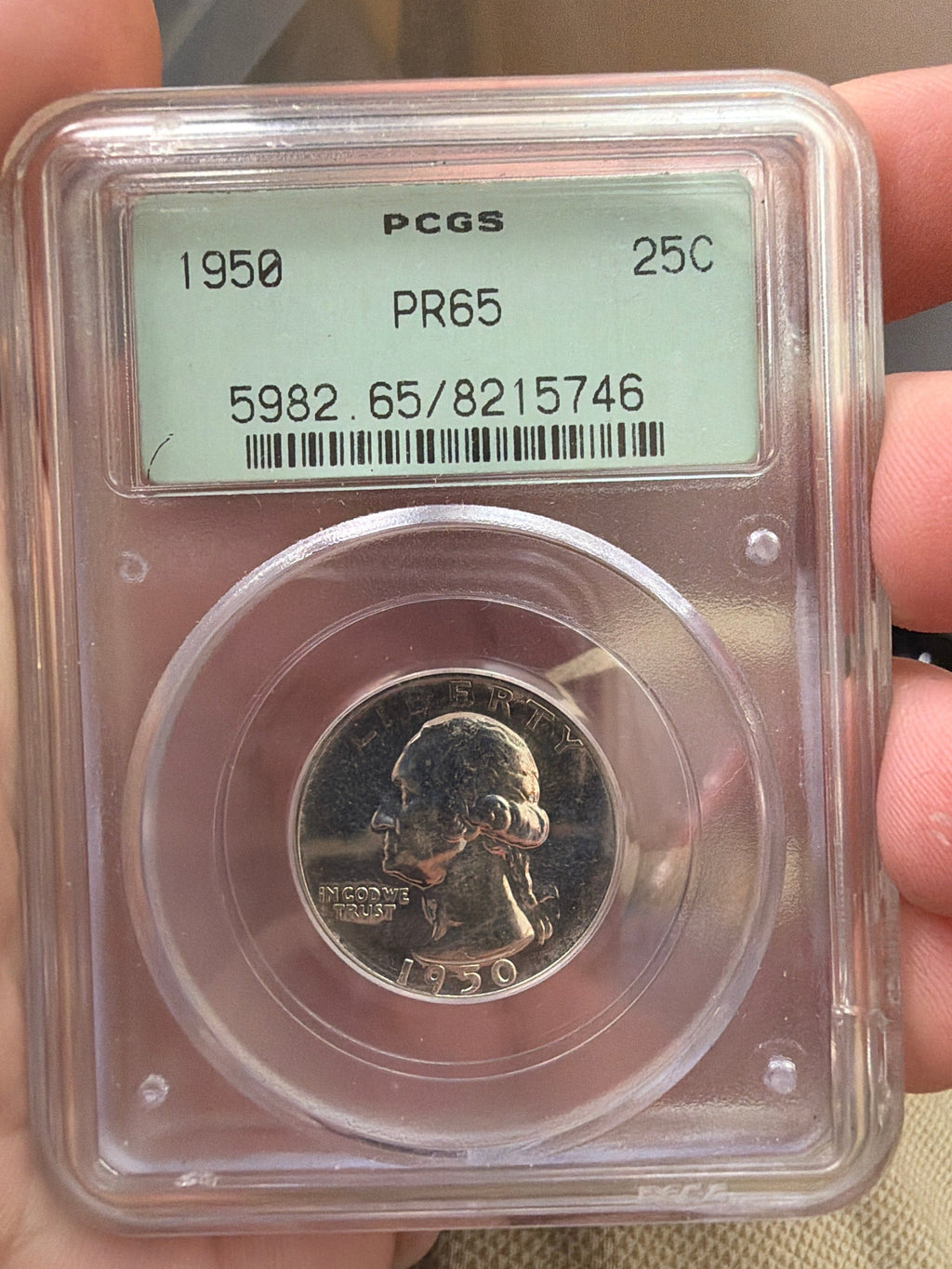 1950 PCGS PR65 25c - Rare OGH Holder Washington Proof Quarter