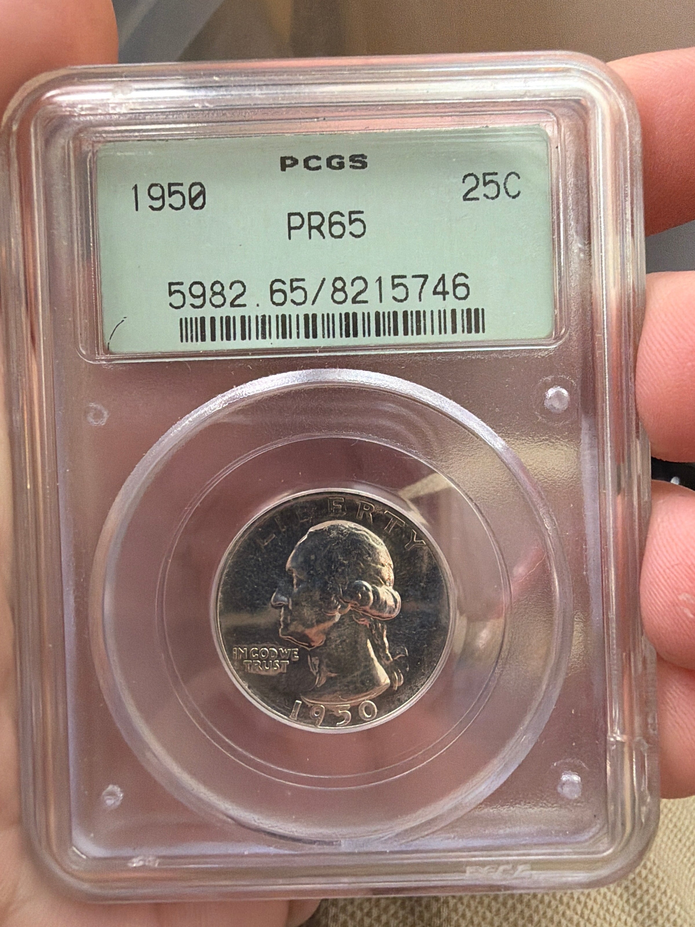 1950 PCGS PR65 25c - Rare OGH Holder Washington Proof Quarter