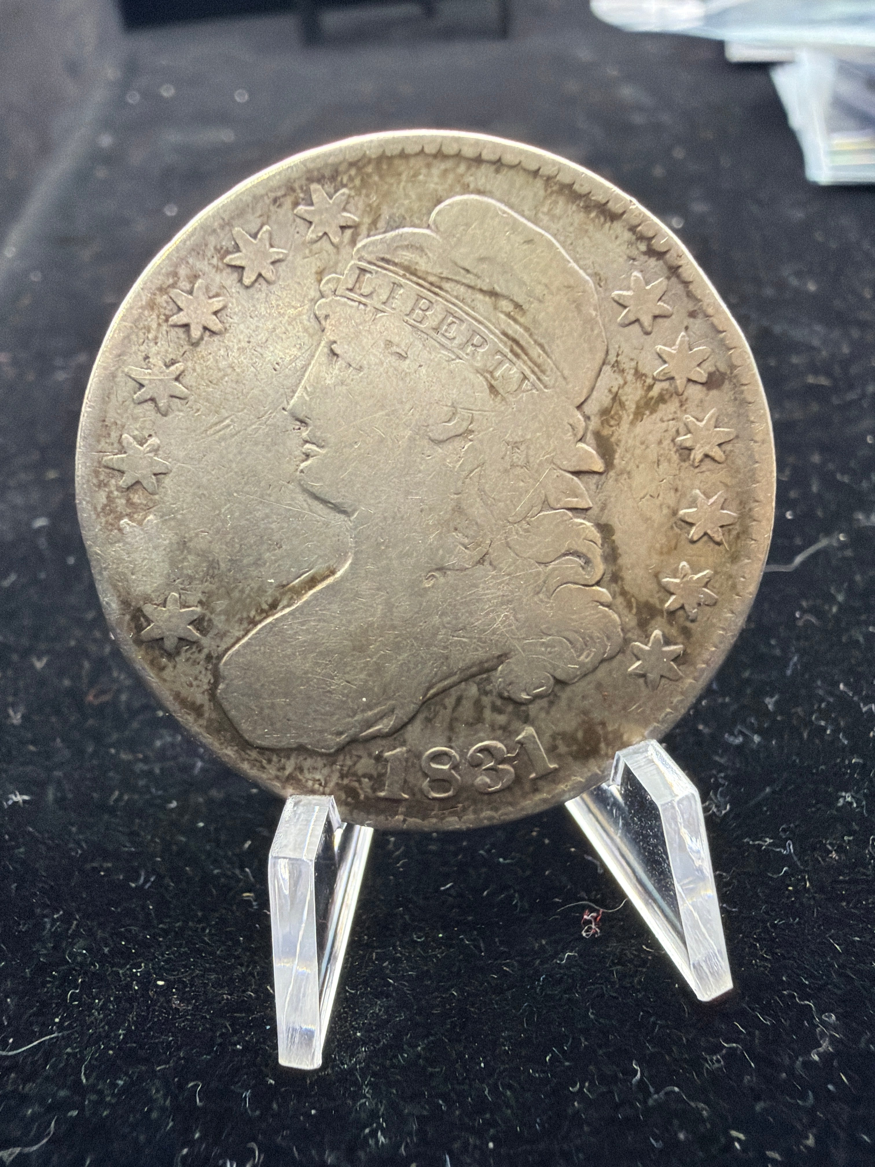 VG 1831 Capped Bust Half Dollar - US 50c Silver Coin with Rim Dings