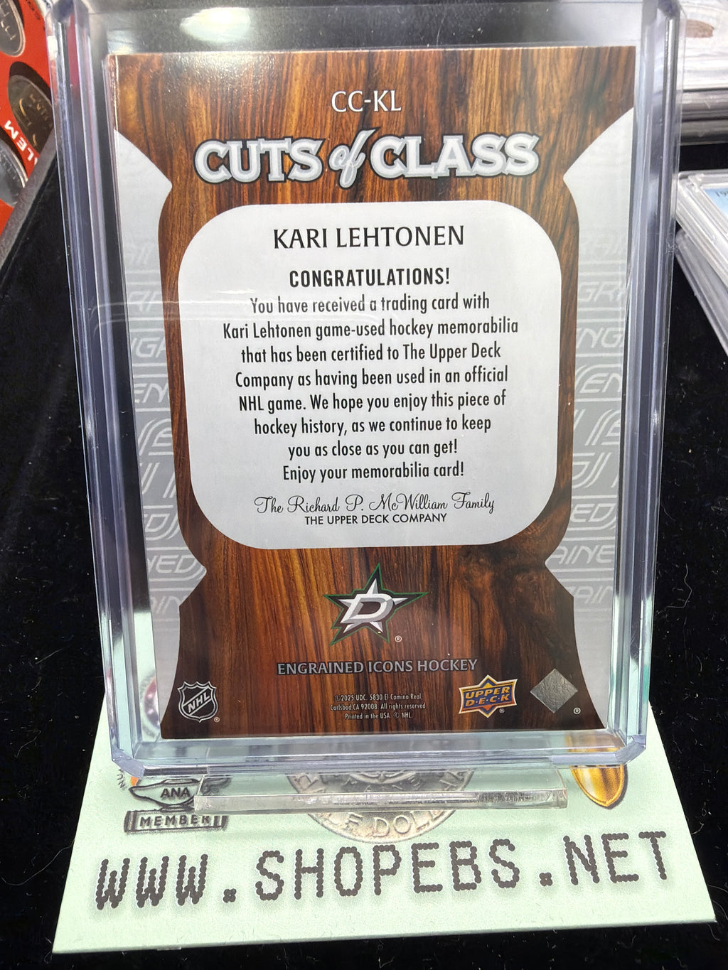 Kari Lehtonen Relic - Cuts of Class insert 25 Engrained Icons hockey