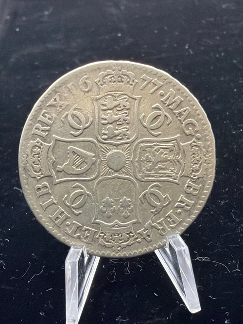 1677 UK 1/2 Crown - .925 Charles II Silver Coin