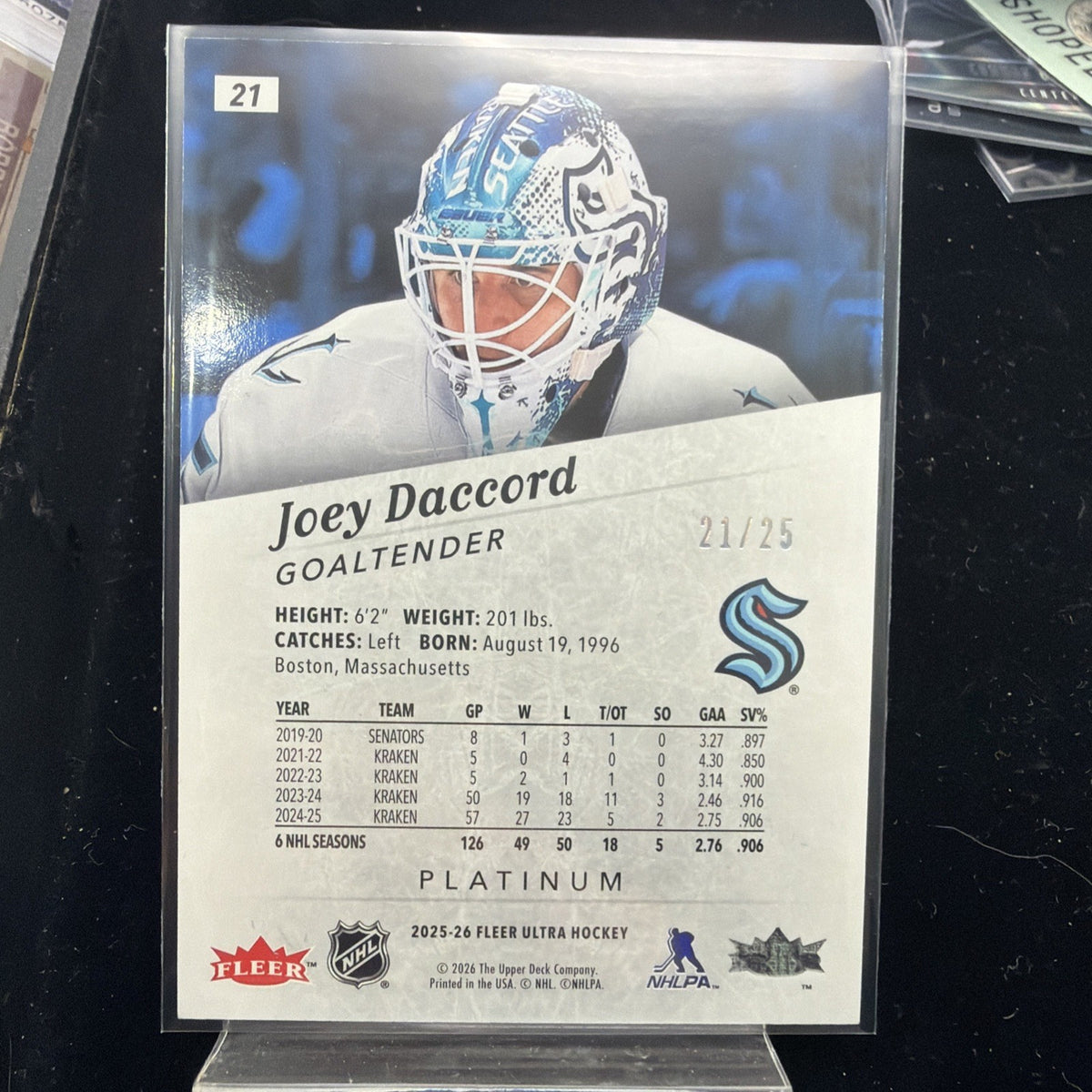 2025-26 Upper Deck Fleer Ultra - Joey Daccord #21 Platinum /251