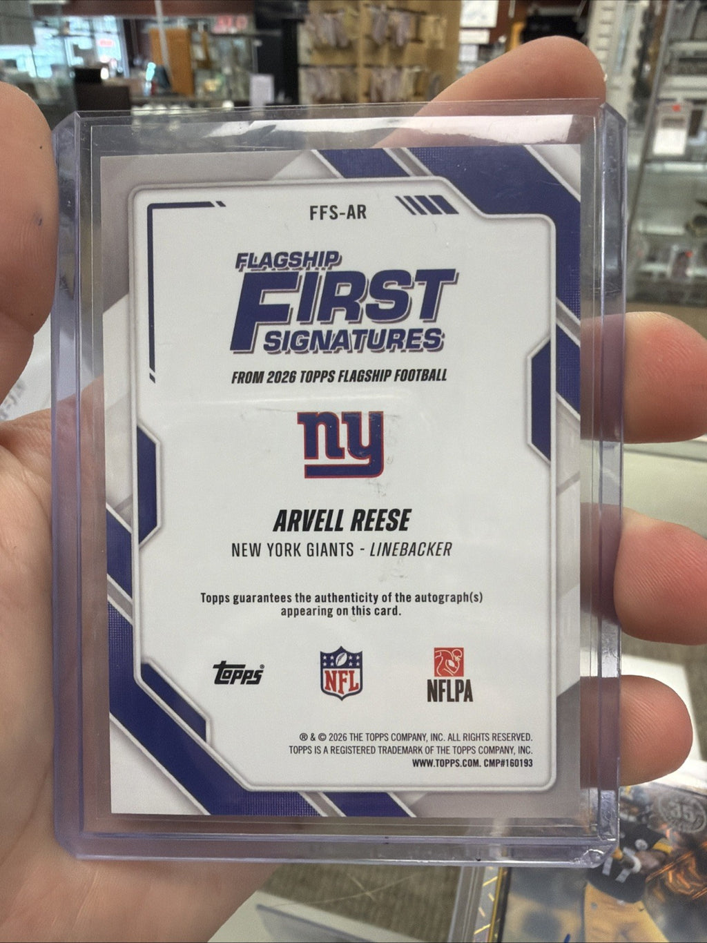 2026 Topps Flagship Football Arvell Reese First Signatures FFS-AR RC Auto Giants1