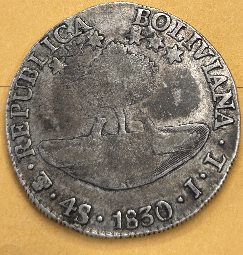 1830 4 SOLES BOLIVIA SILVER COIN XF1