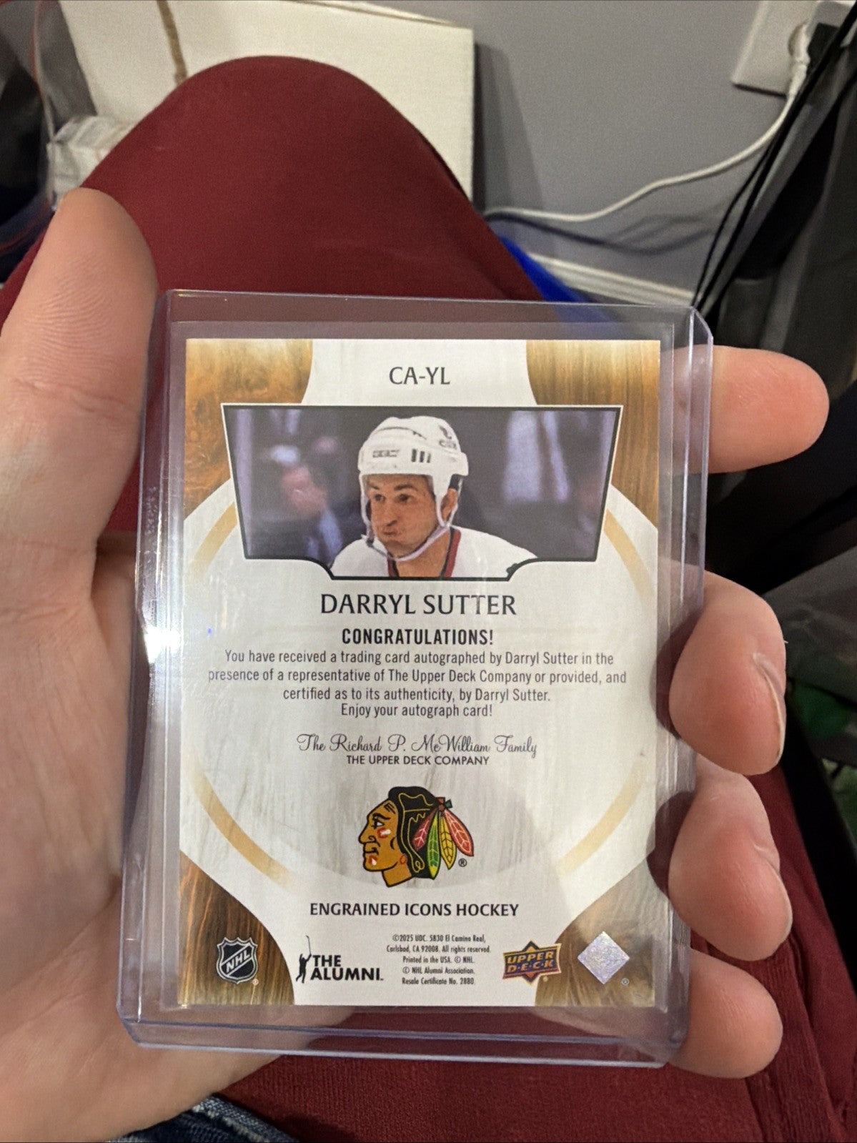 2024-25 UD Engrained Icons Auto #CA-YL Daryl Sutter Autograph Chicago Blackhawks1
