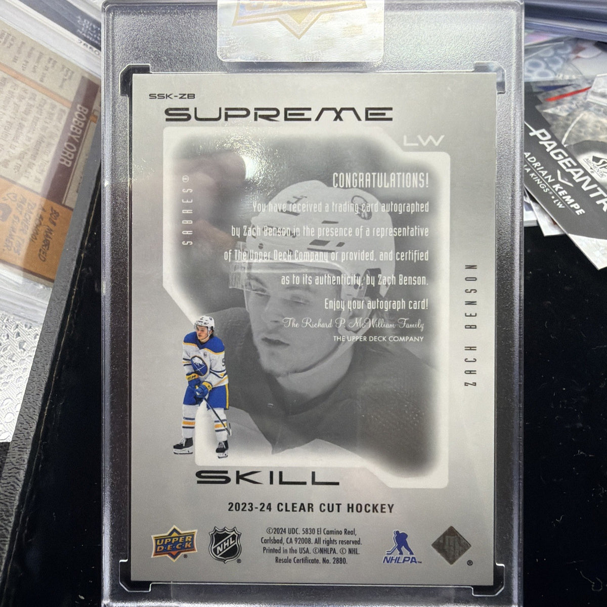 2023-24 UD Clear Cut Supreme Skill Auto ZACH BENSON BUFFALO SABRES SSK-ZB1