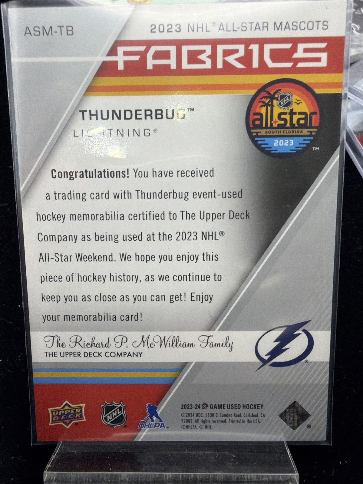 Thunderbug 2023-24 Upper Deck SP Game Used All-Star Mascots Lightning #ASM-TB1
