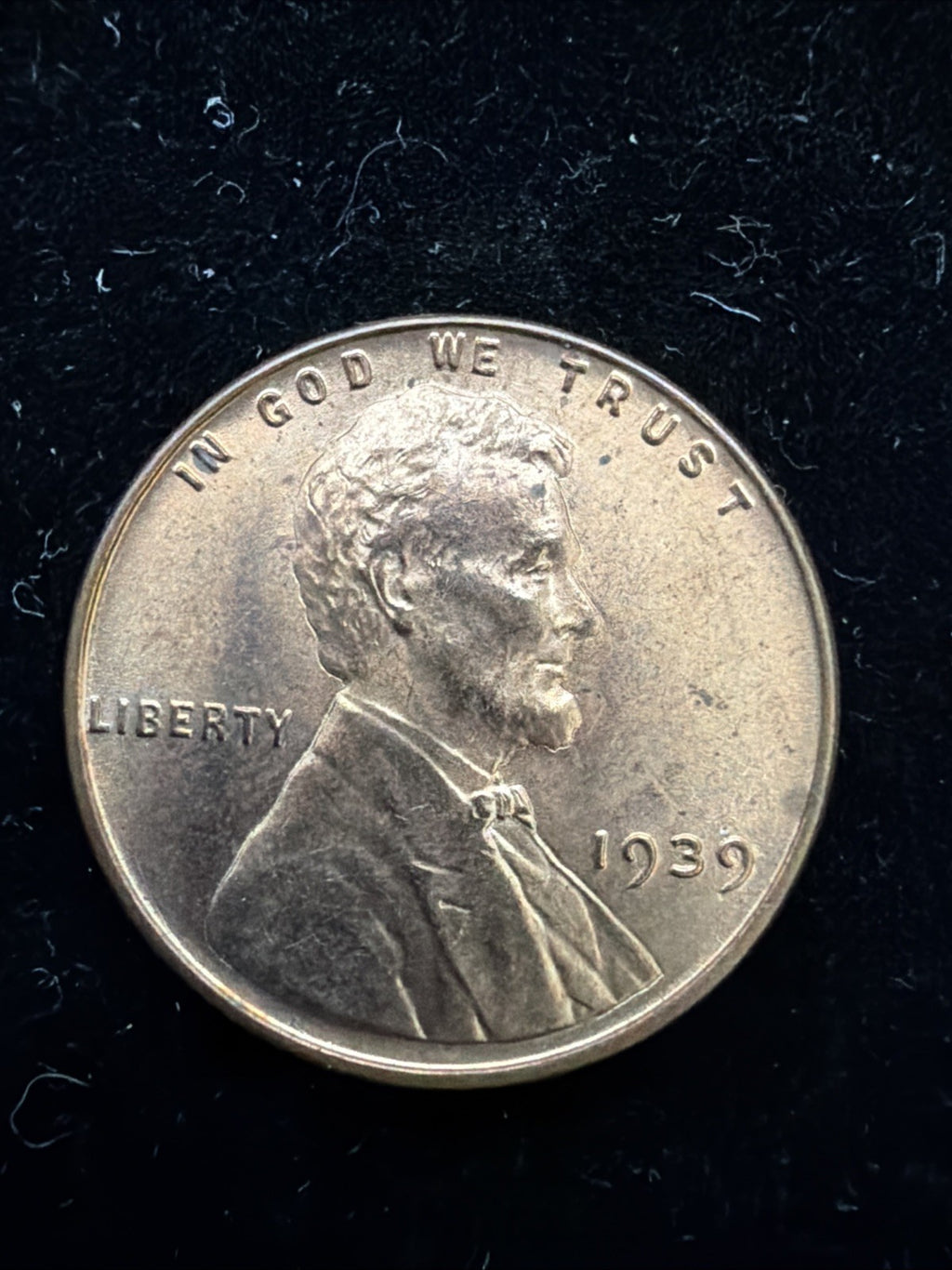 RED UNC 1939 Wheat Cent, US Copper Coin0