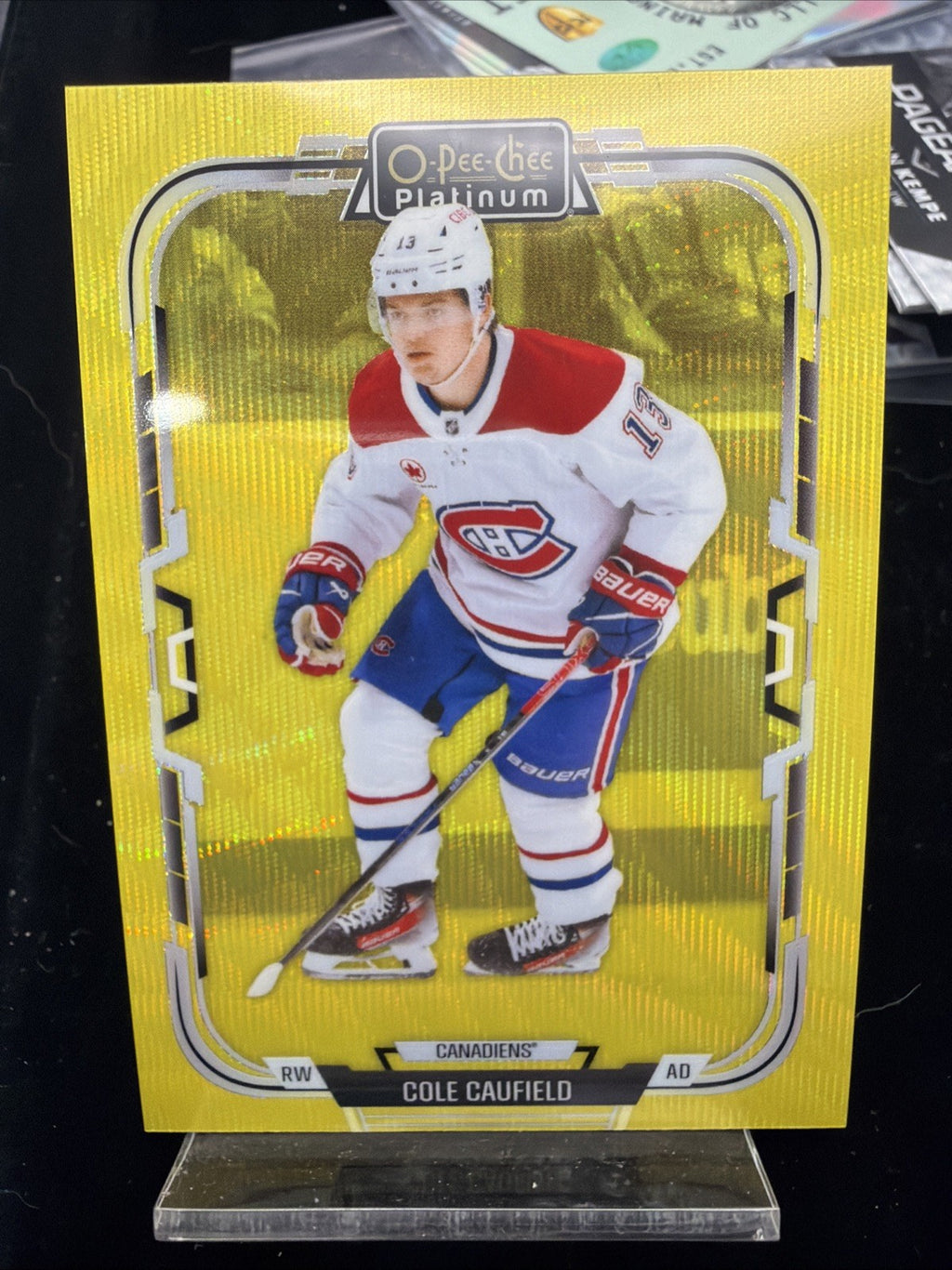 2025-26 O-Pee-Chee Platinum Neon Yellow Surge COLE CAUFIELD #1090
