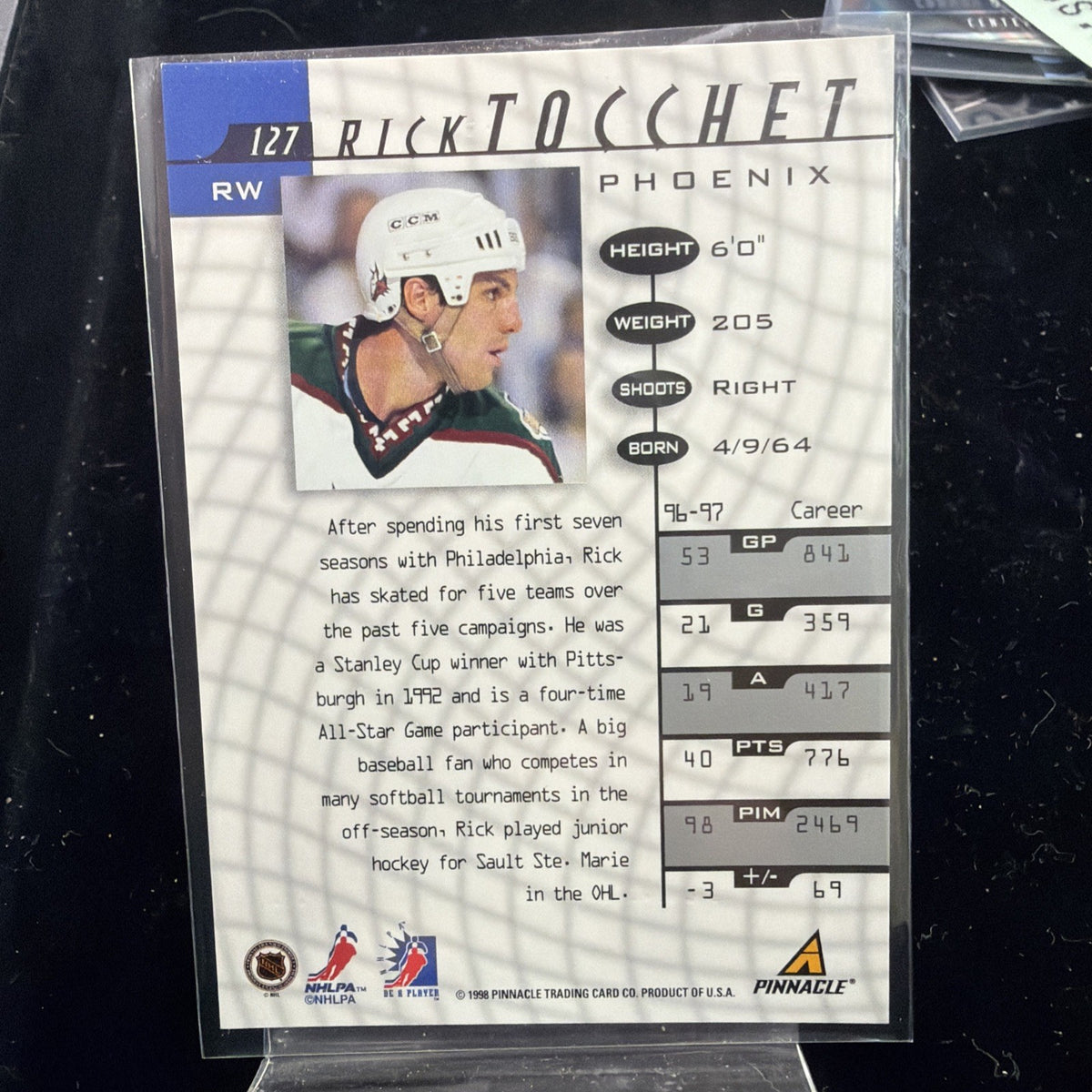 1997-98 Pinnacle Be A Player Auto Rick Tocchet #127 Auto NHL COACH1