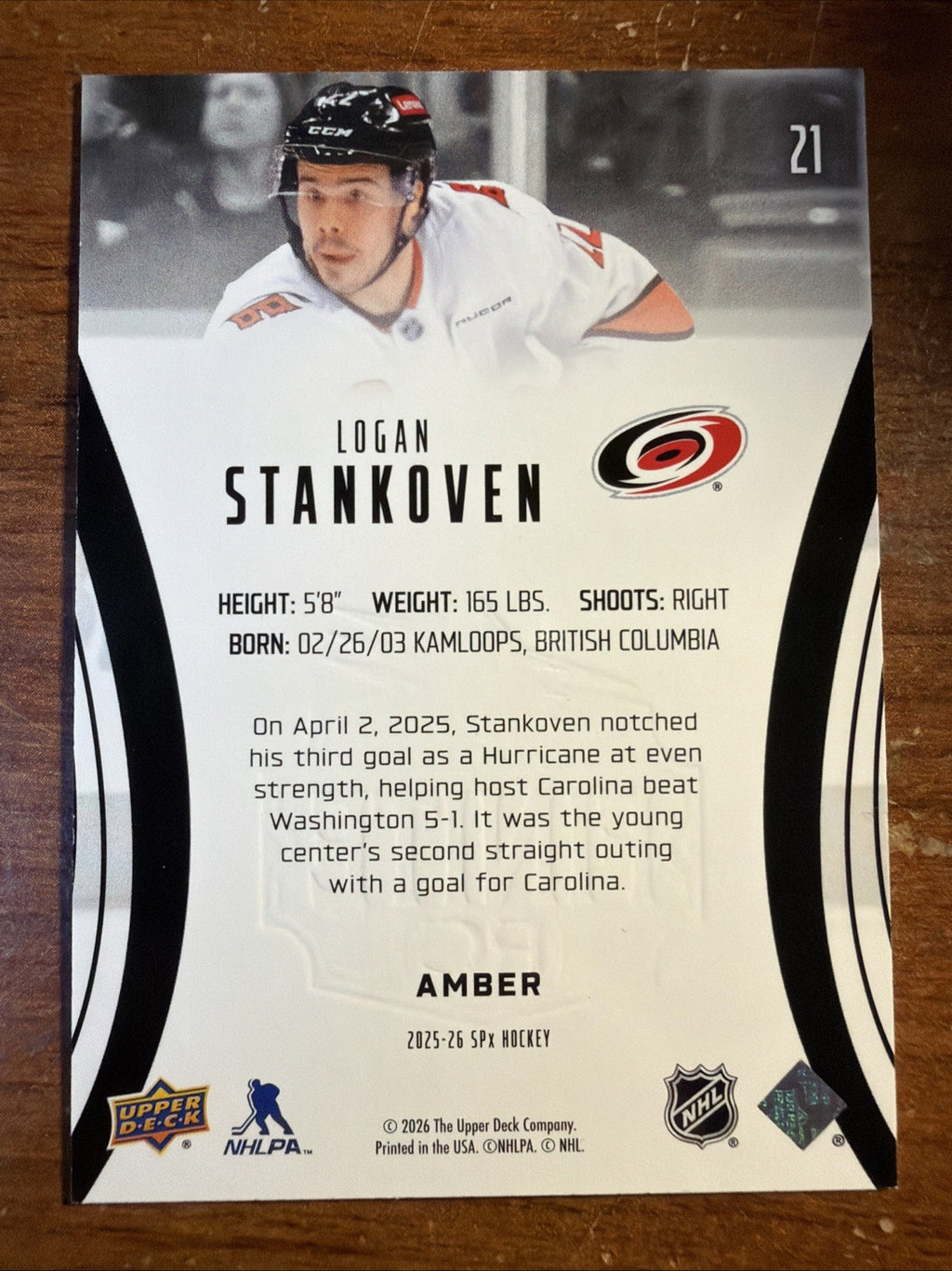 2025-26 SPx Logan Stankhoven Amber Finite/49 Color Match #211