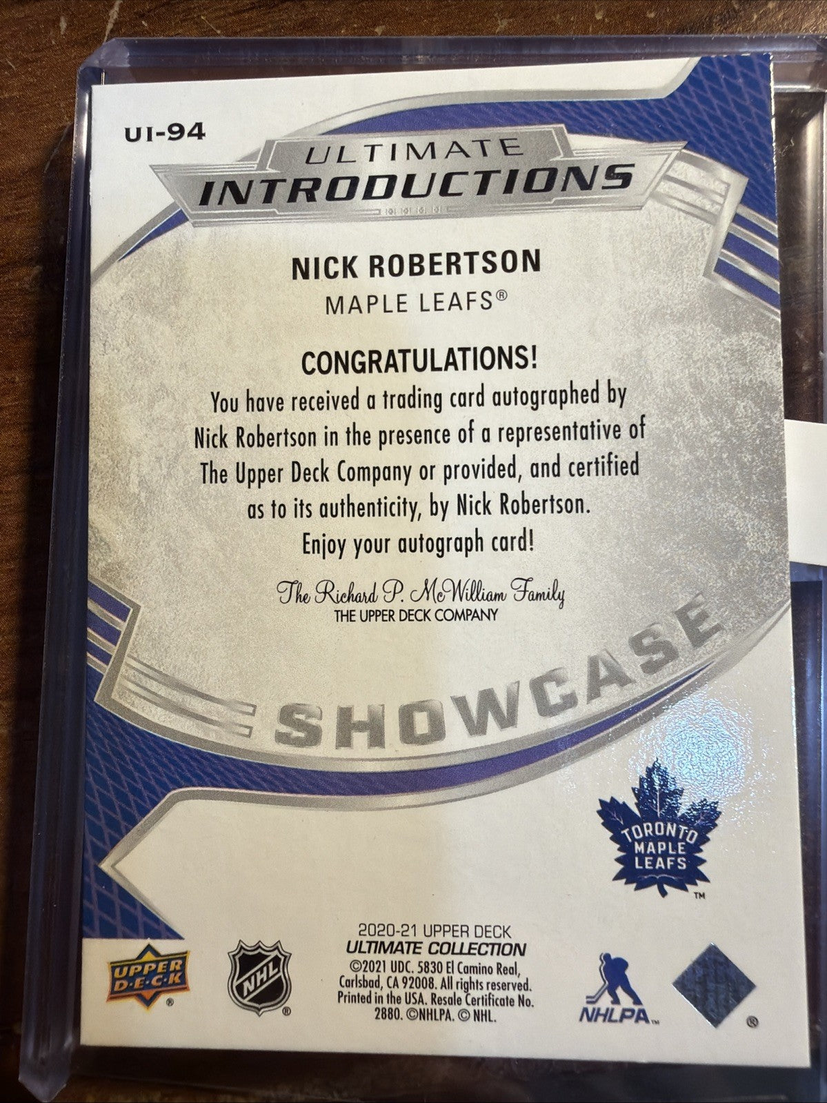 2020-21 Ultimate Collection Introductions Auto #UI-94 Nick Robertson RC Auto1
