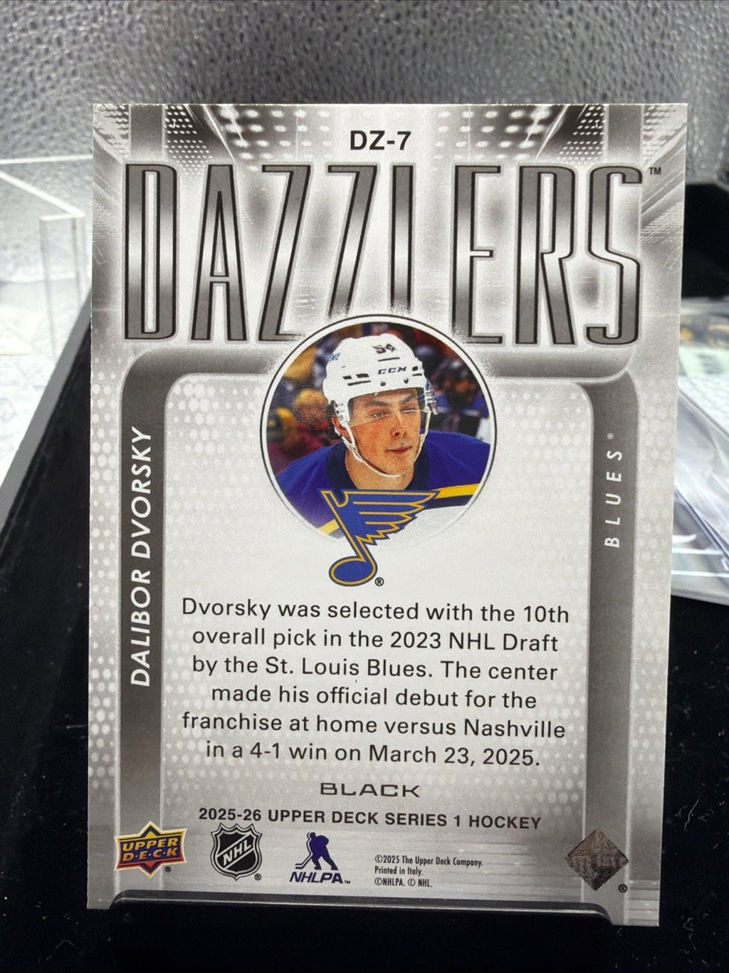 2025-26 UPPER DECK SERIES 1 DALIBOR DVORSKY RC BLACK DAZZLERS SP -St Louis Blues1