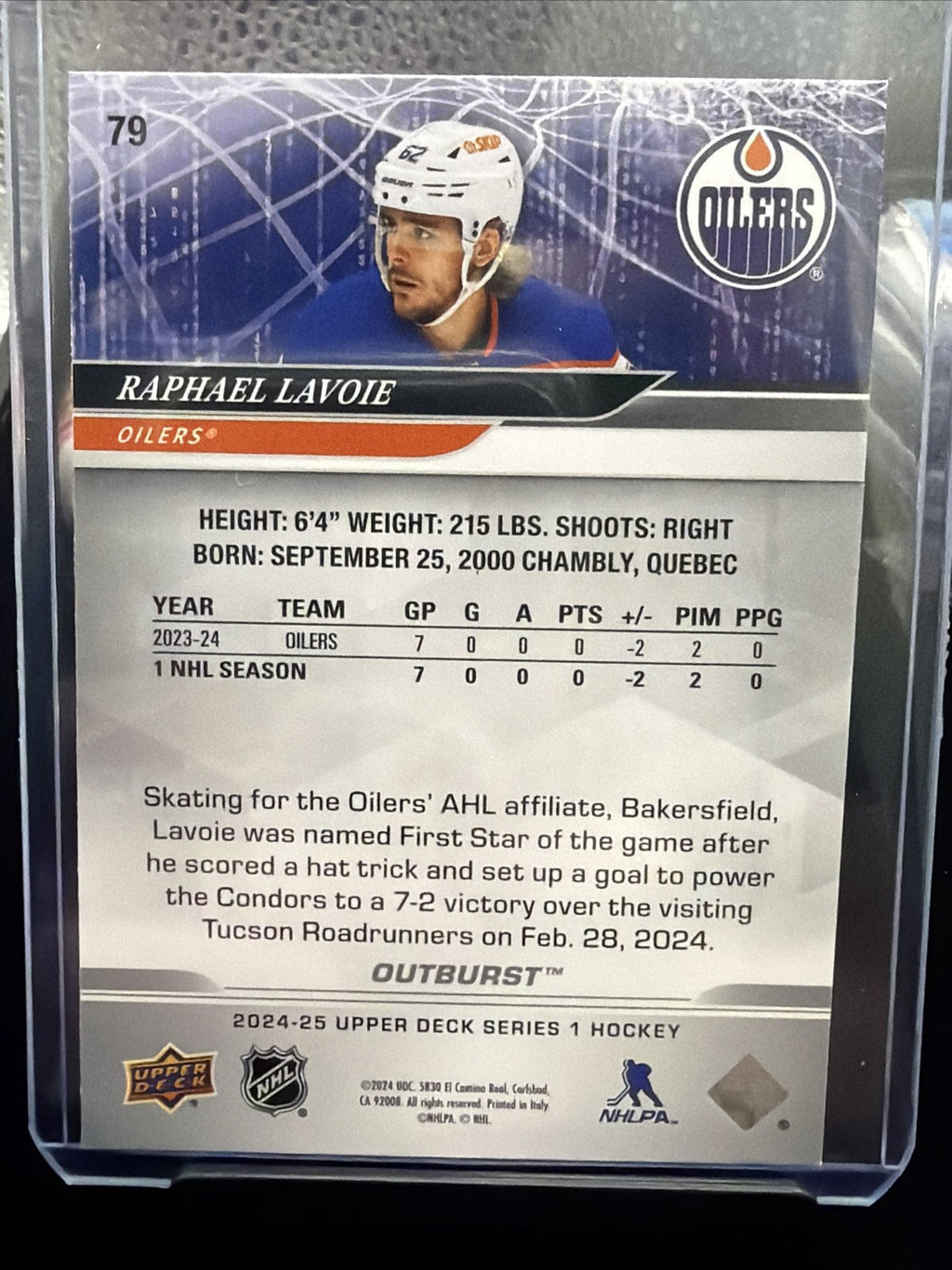 2024-25 Upper Deck Raphael Lavoie Outburst Silver #79 Edmonton Oilers1