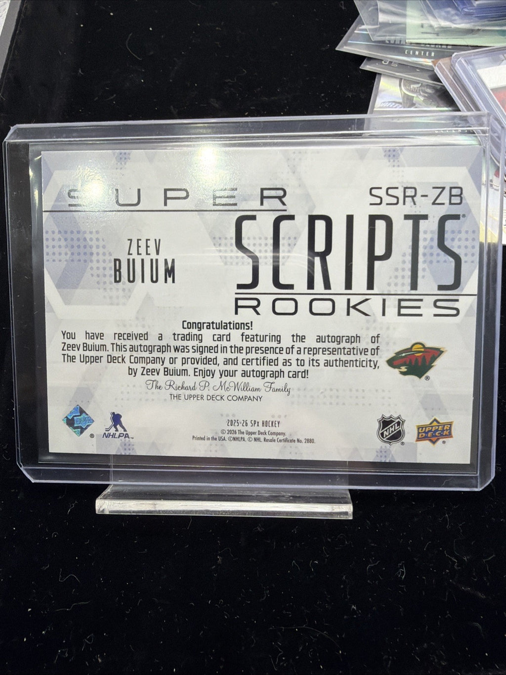 Zeev Buium Rookie Auto 2025-26 UD SPx Super Scripts #SSR-ZB NHL WILD RC1