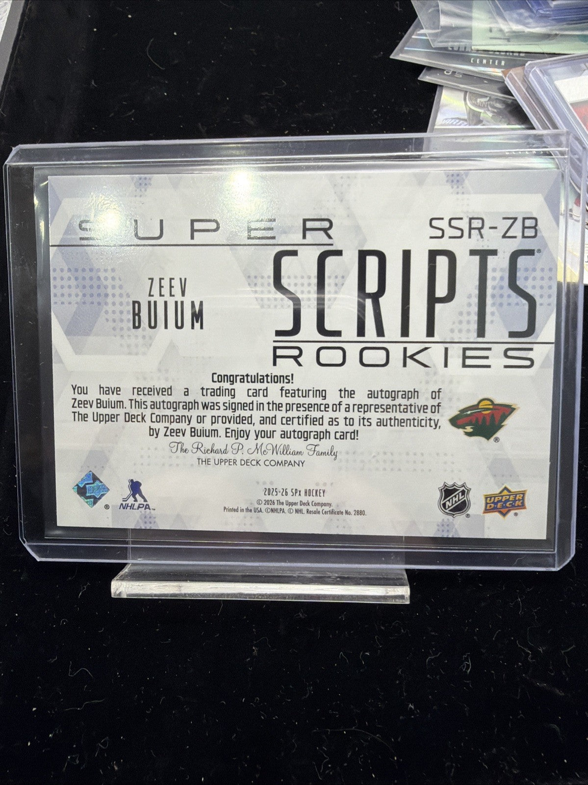 Zeev Buium Rookie Auto 2025-26 UD SPx Super Scripts #SSR-ZB NHL WILD RC1