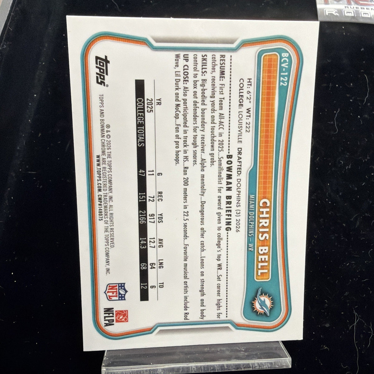 2026 Bowman Chrome Chris Bell Mojo #BCV-122 Dolphins RC1
