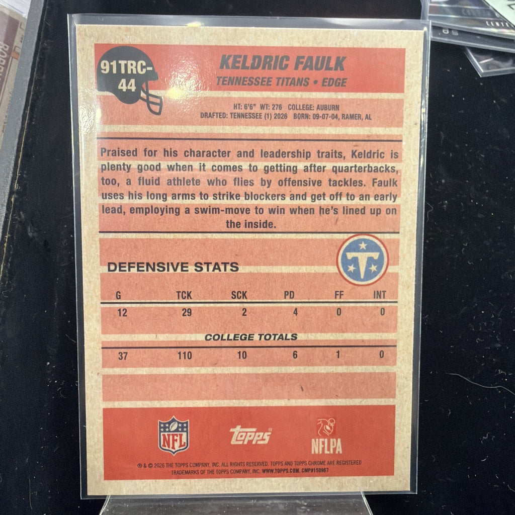 2026 Topps Flagship #91TRC-44 Keldric Faulk Rookie Card MOJO SP Chrome Titans1