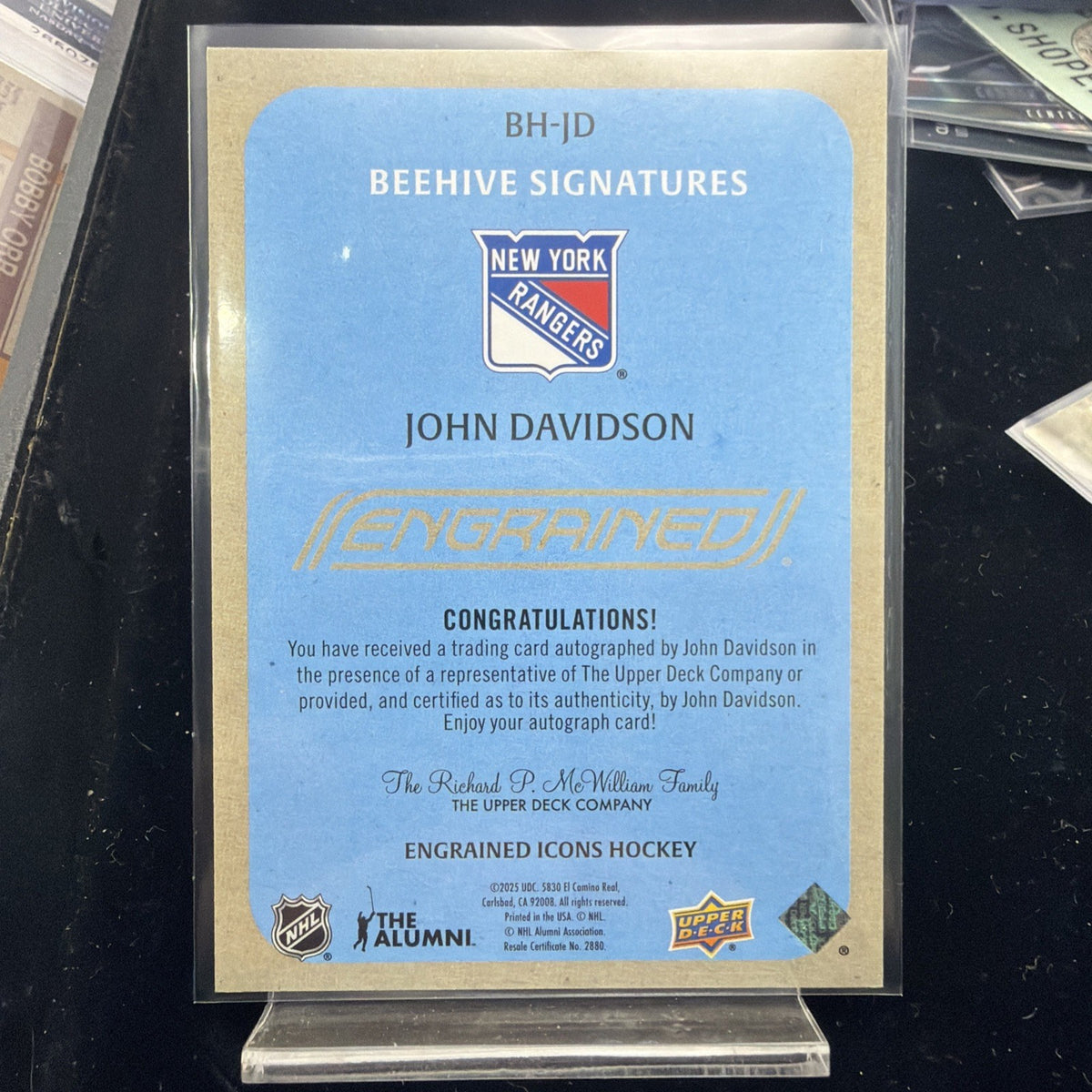 2024-25 Engrained Icons John Davidson Beehive Signatures Auto #BH-JD Rangers1