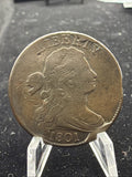 FINE 1801 CLIPPED PLANCHET Draped Bust Large Cent - Error Fraction 1/000 (S-223)0
