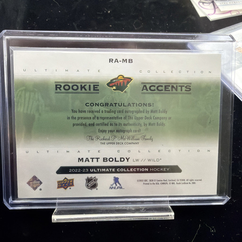 Matt Boldy 2022-23 Upper Deck Ultimate #03/35 Rookie Accents WILD RC Auto   sp1