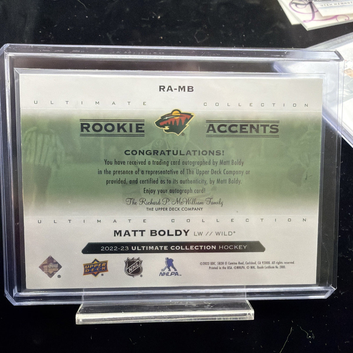 Matt Boldy 2022-23 Upper Deck Ultimate #03/35 Rookie Accents WILD RC Auto   sp1