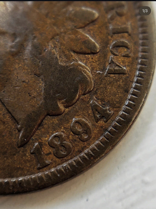 (VG+) 1894/94 Indian Head 1c Overdate rare variety penny0