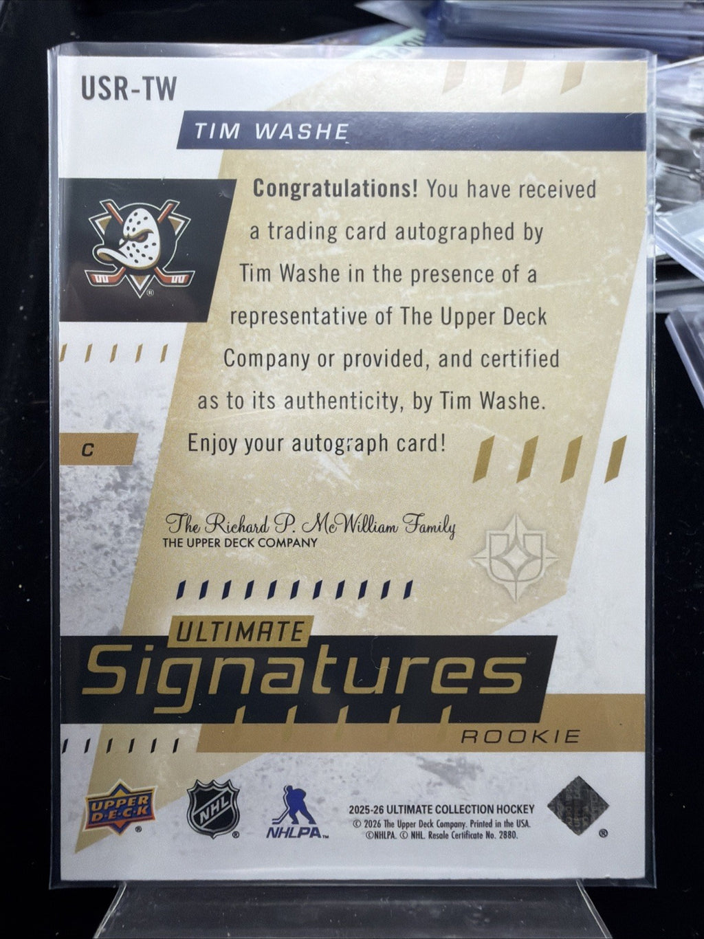 2025-26 UPPER DECK ULTIMATE ULTIMATE SIGNATURES ROOKIE AUTO TIM WASHE DUCKS1