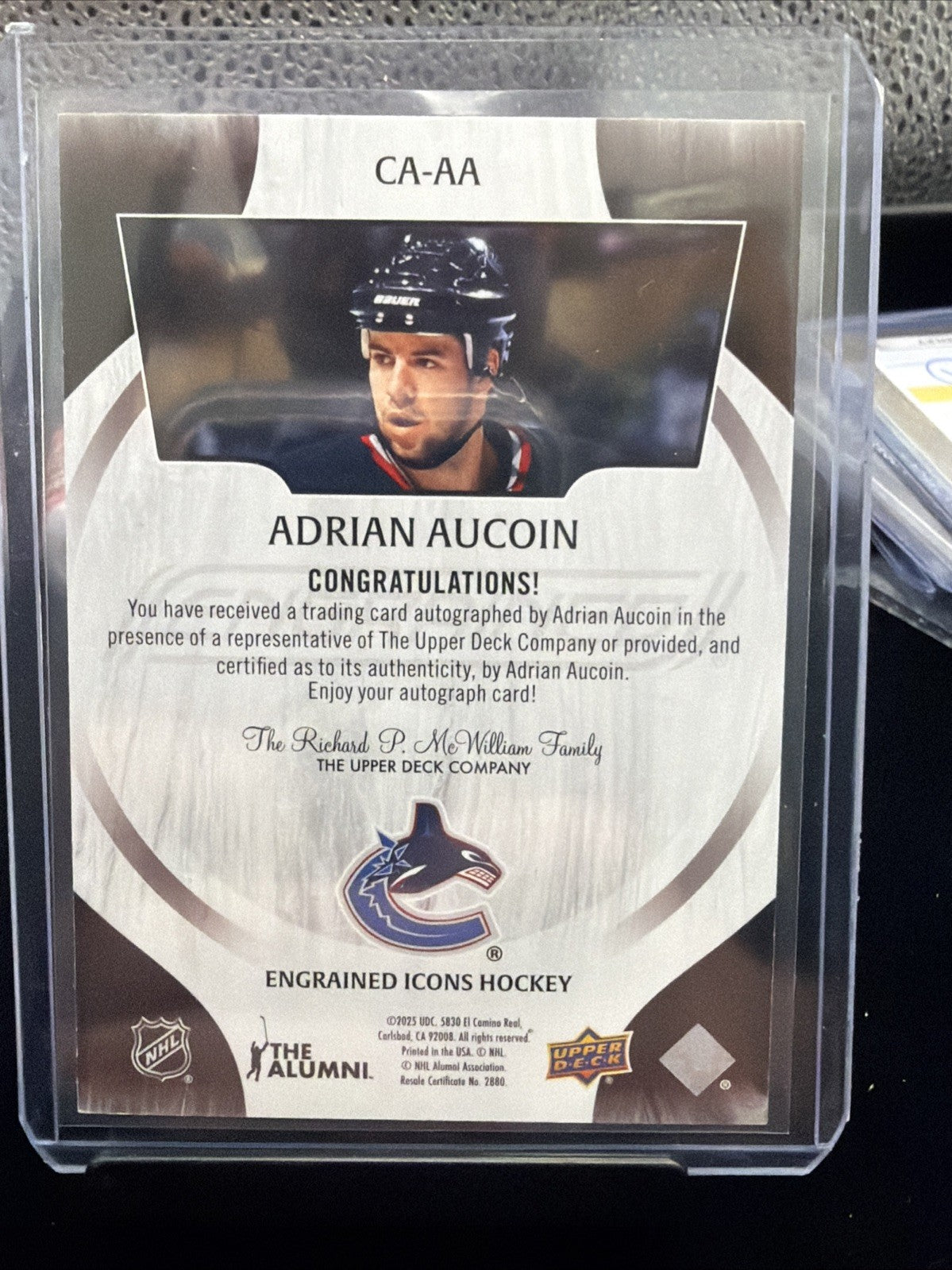 Adrian Aucoin - 2024-25 Upper Deck Engrained Icons mahogany auto /10 #CA-AA1