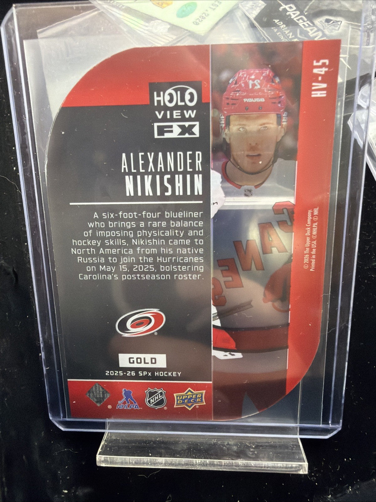 2025-26 UD SPx Alexander Nikishin HoloView FX Rookie Gold 5/25 Hurricanes1