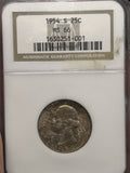 GEM 1954-S MS66 Washington Silver 25c quarter, nicely toned NGC graded0
