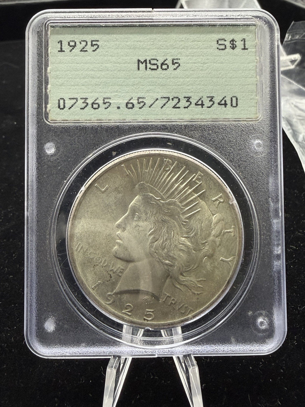 1925 Peace Dollar PCGS MS65 In RARE Rattler Holder - US silver $1 Coin0