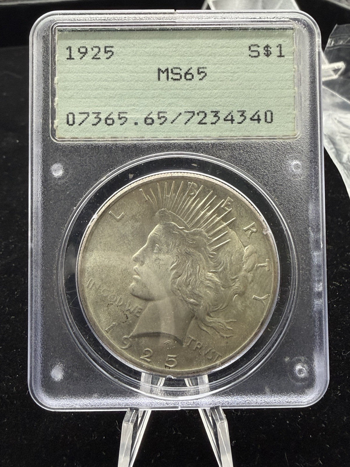 1925 Peace Dollar PCGS MS65 In RARE Rattler Holder - US silver $1 Coin0