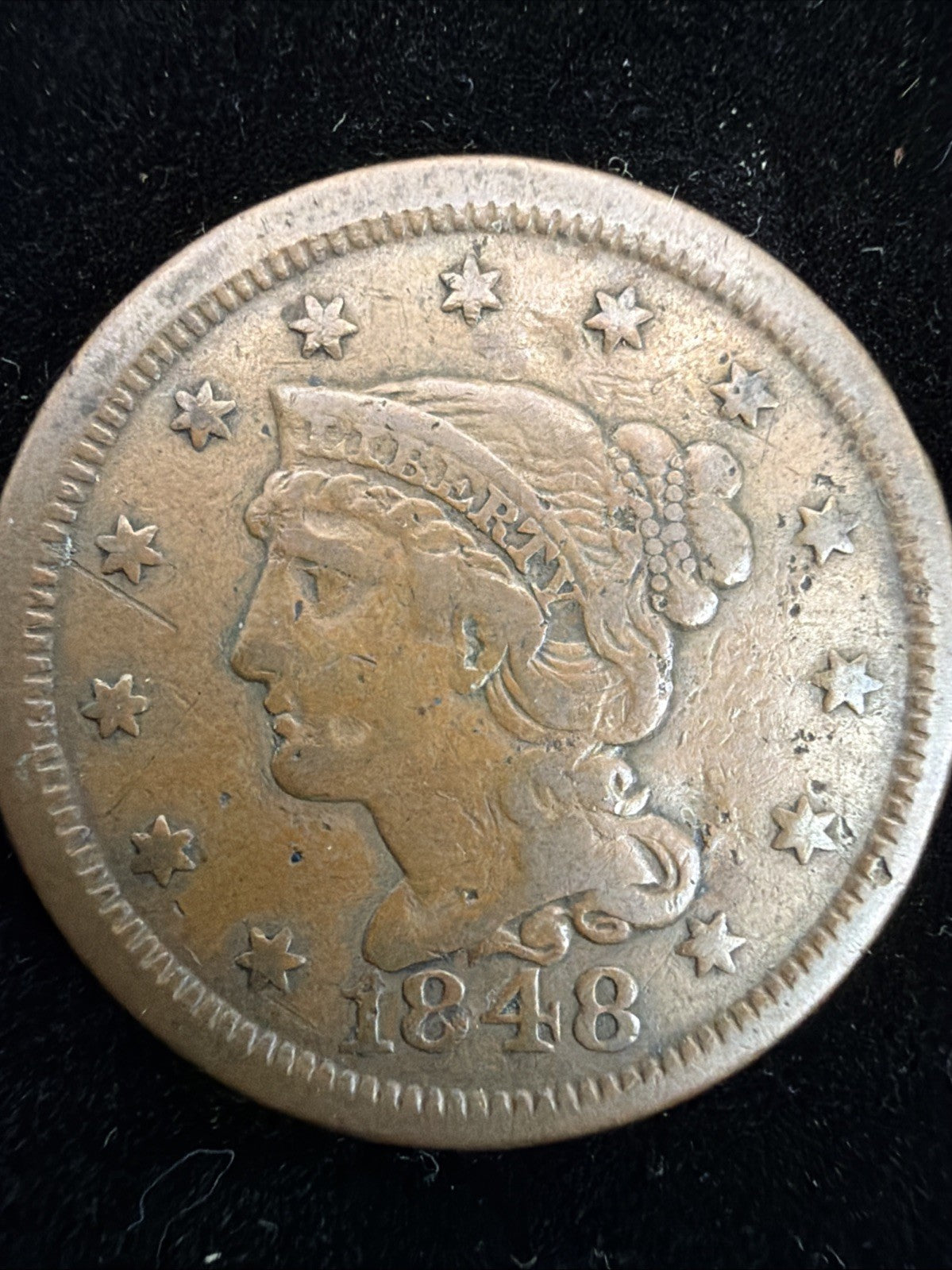 1848 US Large Cent 1c, Nice US Copper Coin0