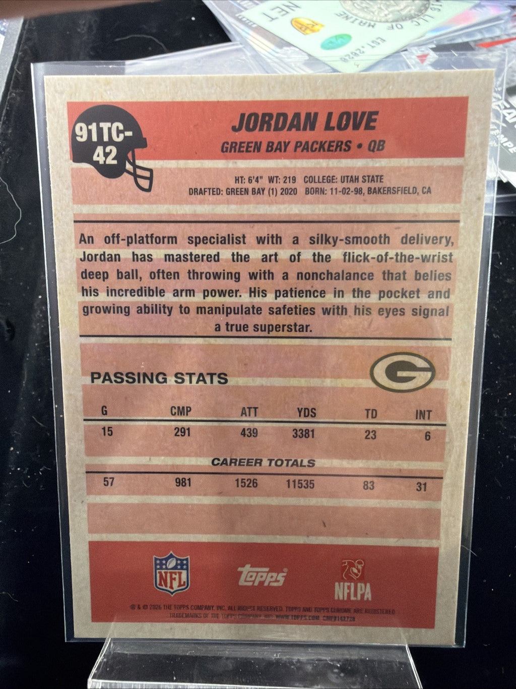 2026 Topps Flagship Jordan Love #91TC-42 1991 Retro Mojo Refractor1