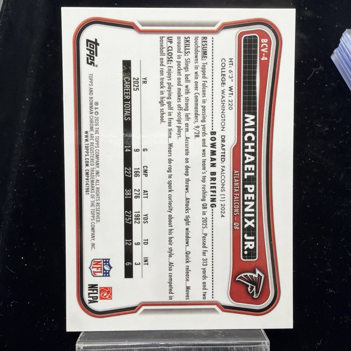 2026 Bowman Chrome Michael Penix Jr. Blue Mojo /150 BCV-4 Falcons1