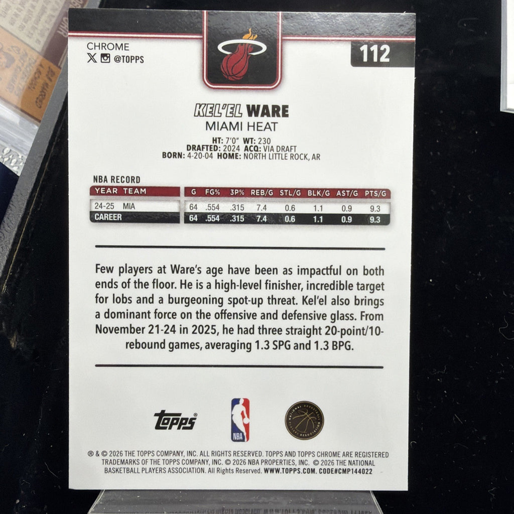 2025-26 Topps Chrome Update Kel'el Ware #112 Green Refractor /99 Heat1
