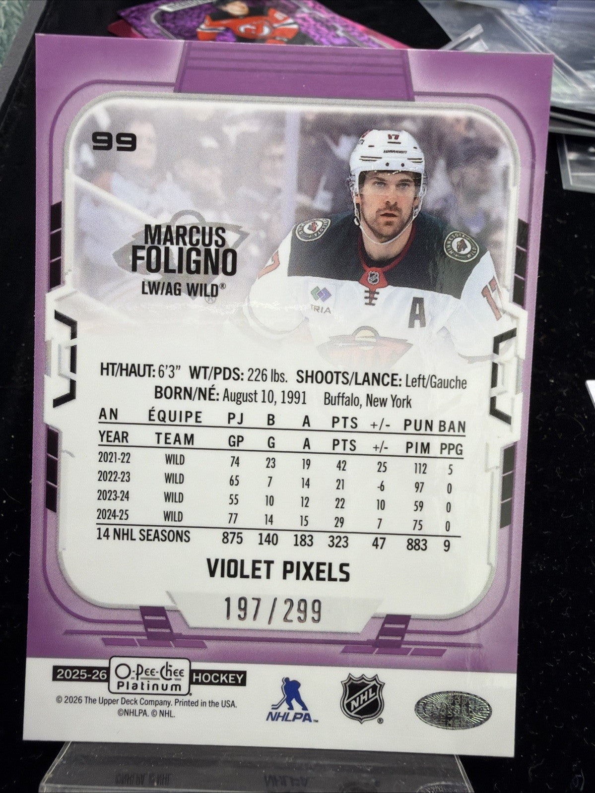 O-Pee-Chee Platinum 2025-26 Marcus Foligno Violet Pixels #99 /299 Wild1