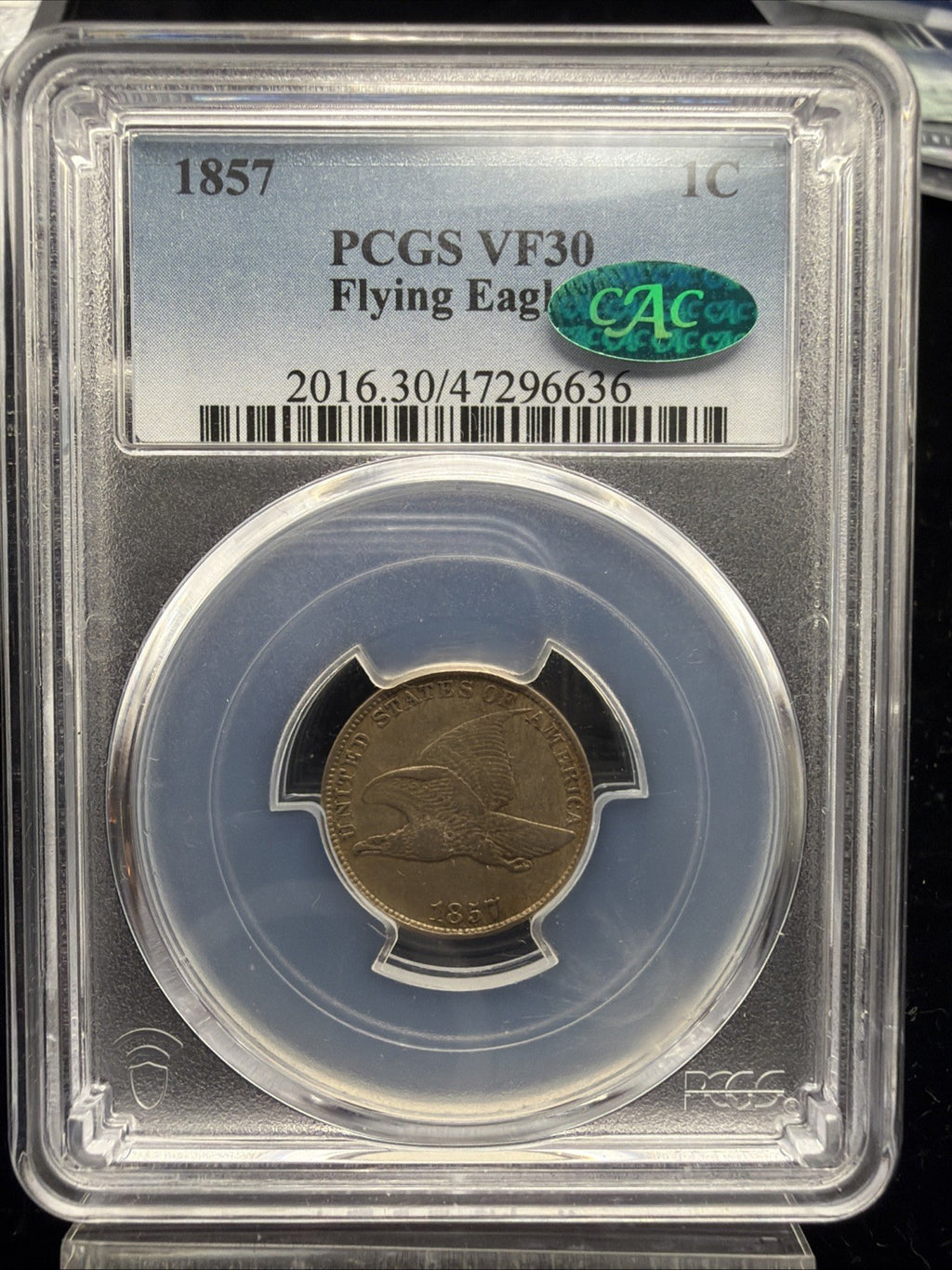 1857 Flying Eagle Cent, PCGS/CAC VF30 - Better Early Type, Scarce with CAC0