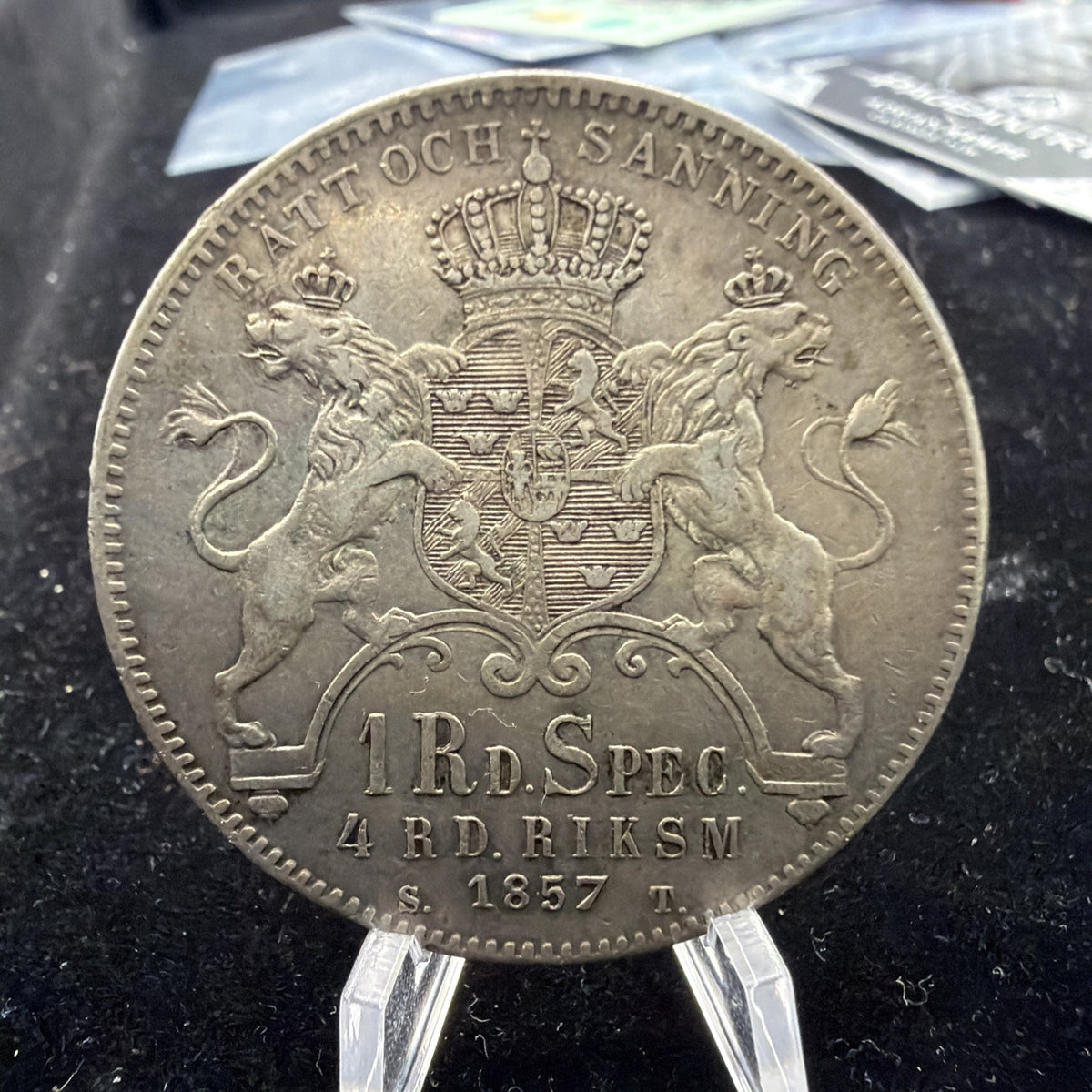 (Abt. AU) 1857 Sweden Silver Riksdaler Specie. - outstanding example0
