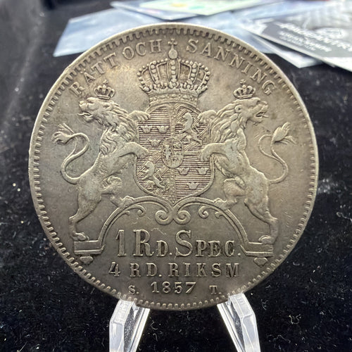 (Abt. AU) 1857 Sweden Silver Riksdaler Specie. - outstanding example0
