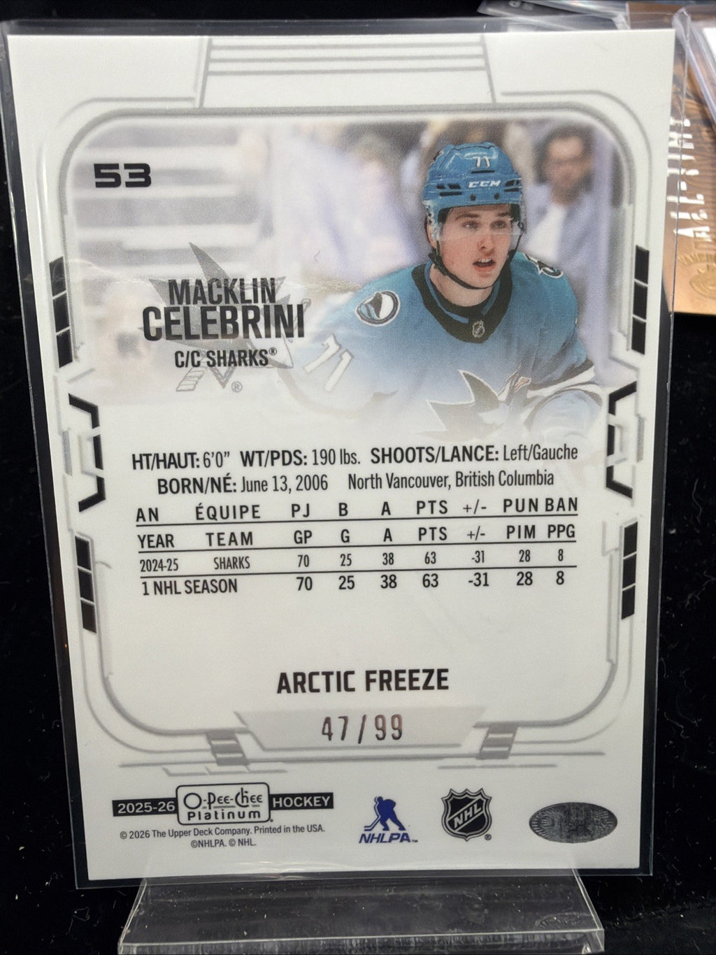 2025 O-PEE-CHEE PLATINUM #53 MACKLIN CELEBRINI ARCTIC FREEZE /991