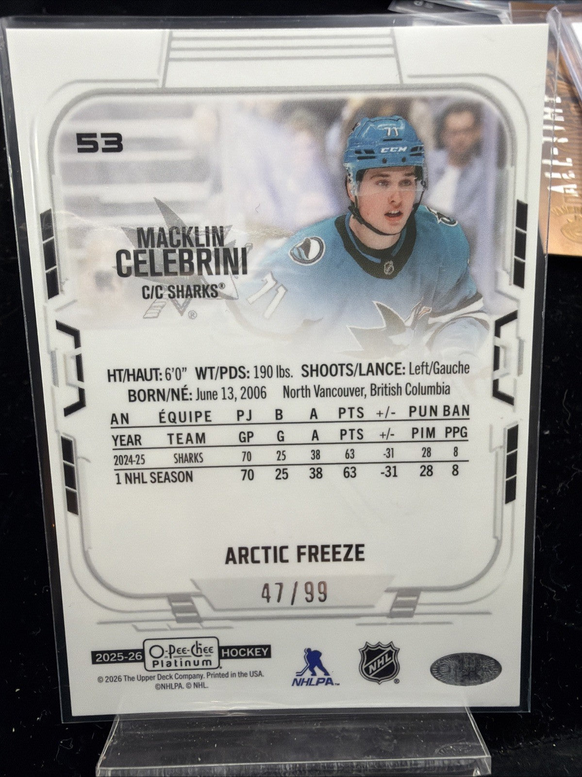 2025 O-PEE-CHEE PLATINUM #53 MACKLIN CELEBRINI ARCTIC FREEZE /991
