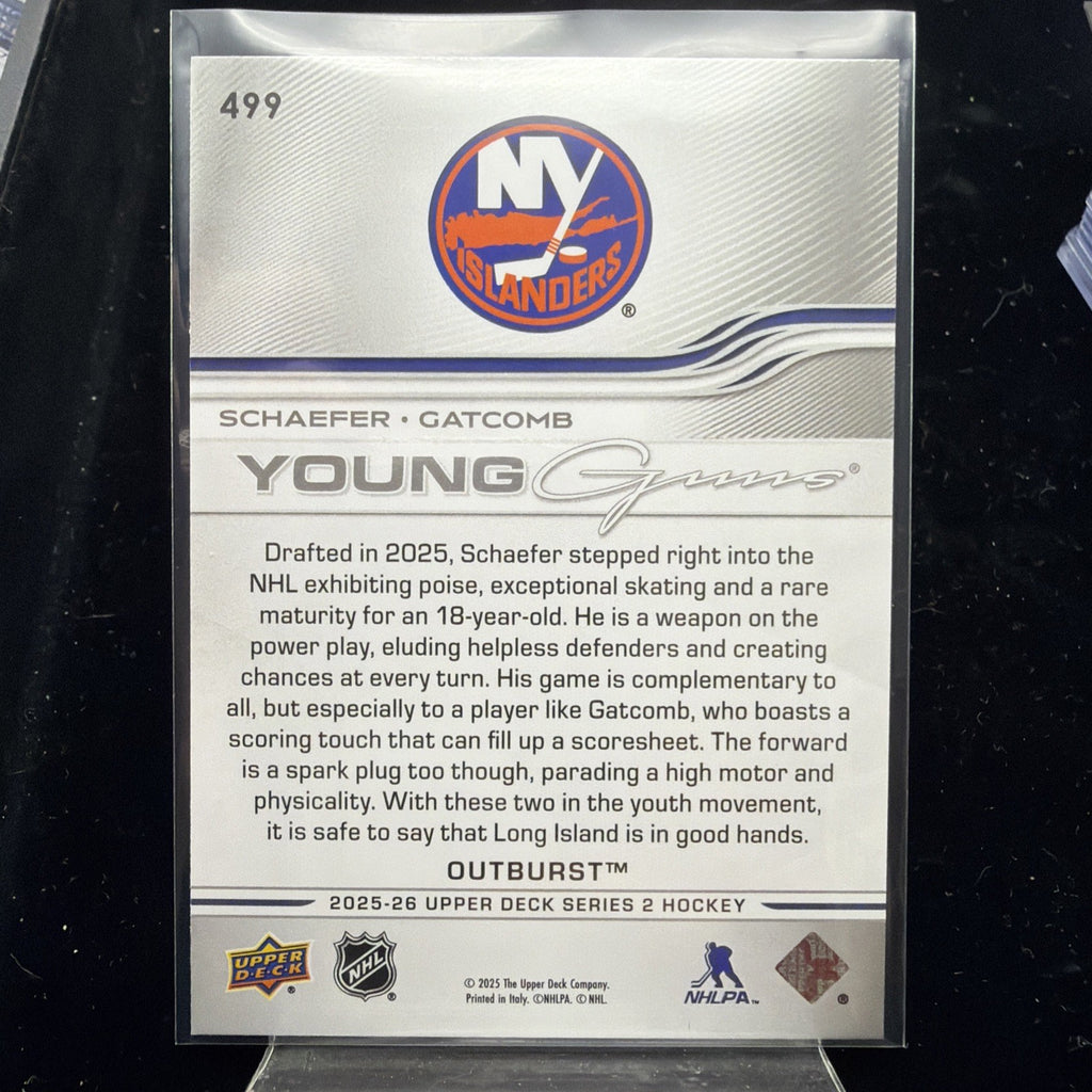 2025-26 UPPER DECK SERIES 2 Matthew Schaefer/Gatcomb YOUNG GUNS RC OUTBURST #4991