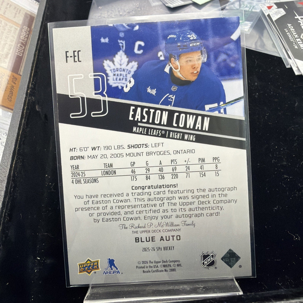 Upper Deck 2025-26 SPx Easton Cowan Blue Auto Autograph /199 #F-EC Leafs1