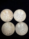 BELOW MELT (4) Silver Germany 5 Deutschemark coins, silver coin lot0