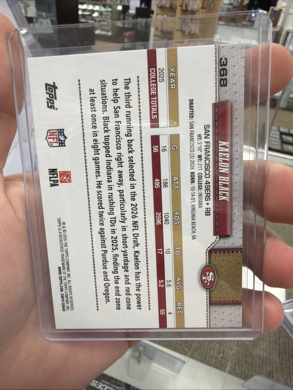 Topps 2026 Kaelon Black True photo RC #368 San Francisco 49ers1