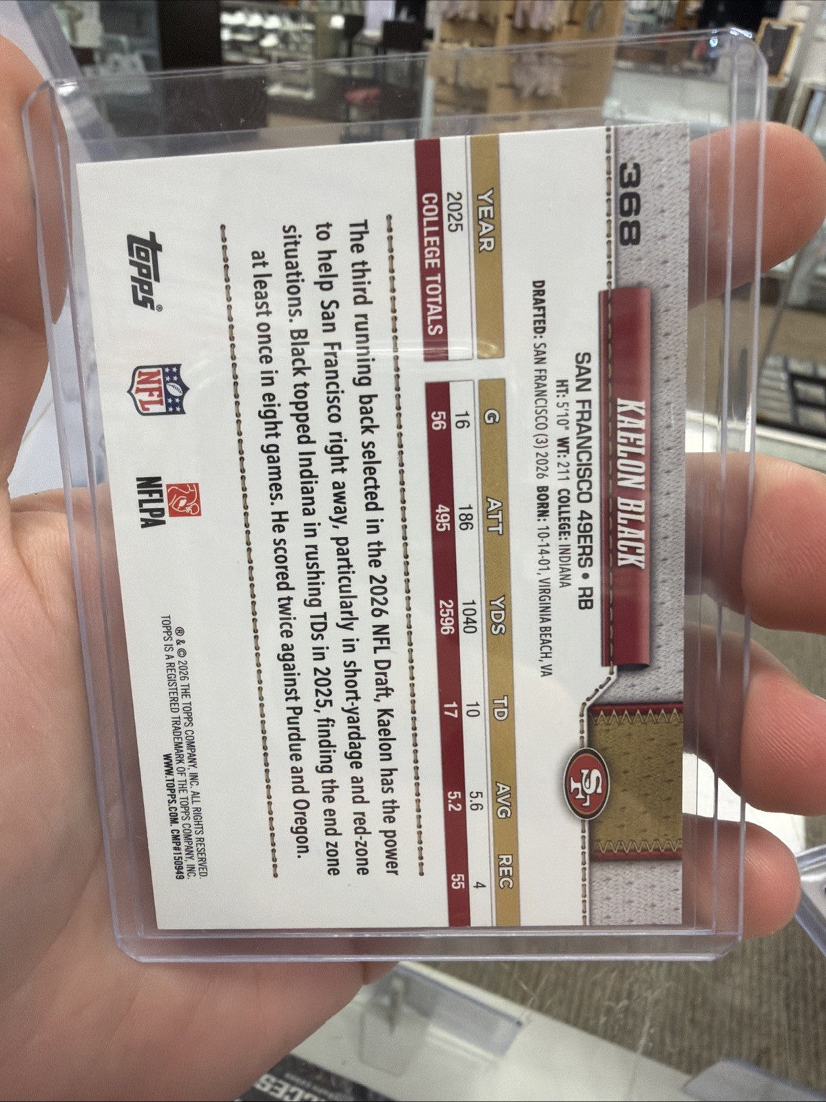 Topps 2026 Kaelon Black True photo RC #368 San Francisco 49ers1